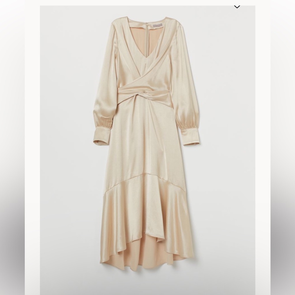 Satin v neck dress with tie detail